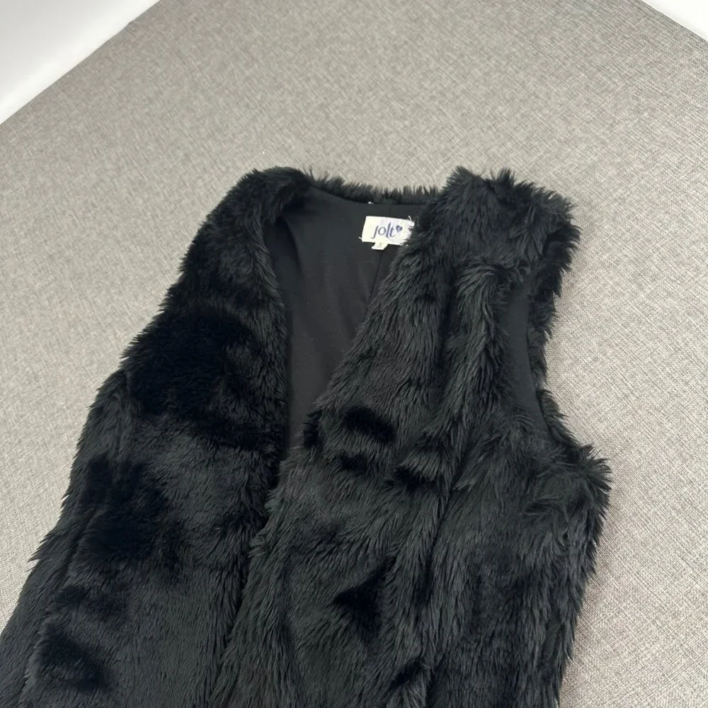 Jolt Faux Fur Vest Black‎ Small Polyester Open Vest Jacket Fuzzy Plush Top